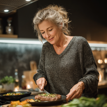 Boldog idős pár közösen főz az otthonában